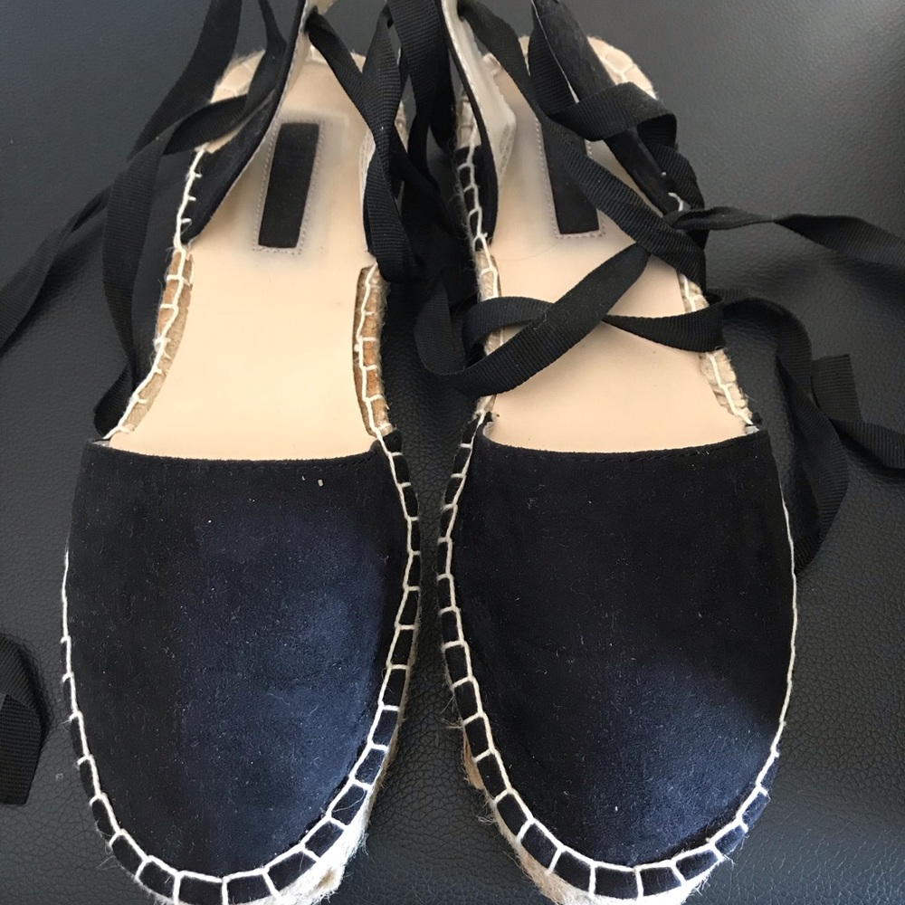 Black espadrille ankle strap flats